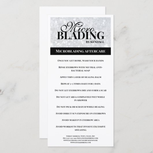 Eyebrow Aftercare Simple Black Silver Instruction Bedankkaart (Voorkant / Achterkant)