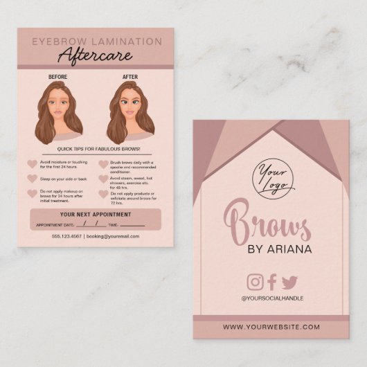 Eyebrow laminaat Instructies voor nazorg Visitekaartje (Voorkant / Achterkant)