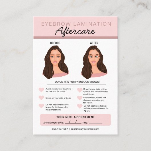 Eyebrow laminaat Instructies voor nazorg Visitekaartje (Voorkant)