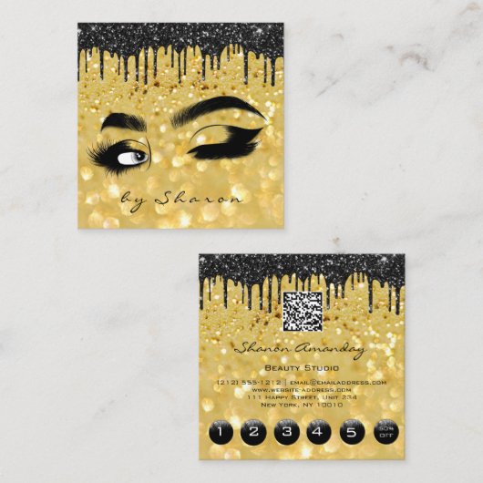 Eyebrow Lash Black Drivers 6 Punten QR Code Gold Vierkante Visitekaartje (Voorkant / Achterkant)