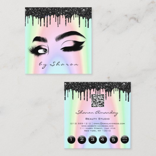 Eyebrow Lash Black Drivers 6 Punts QR Code Roze Vierkante Visitekaartje (Voorkant / Achterkant)