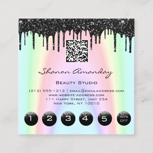 Eyebrow Lash Black Drivers 6 Punts QR Code Roze Vierkante Visitekaartje (Achterkant)