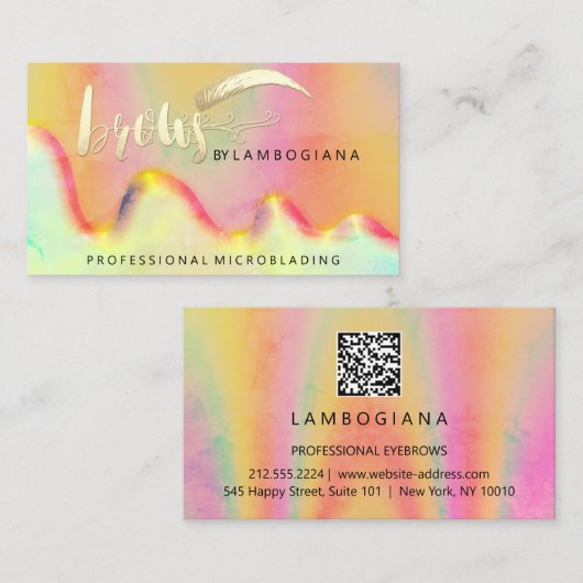Eyebrow Logo Microblading Gold Holograaf QR-code Visitekaartje (Voorkant / Achterkant)