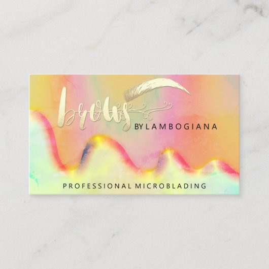 Eyebrow Logo Microblading Gold Holograaf QR-code Visitekaartje (Voorkant)