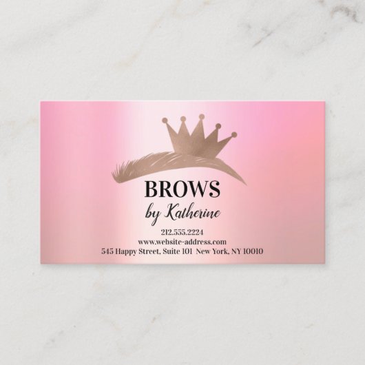 Eyebrow Micorblade Logo Aftercare Crown Pink Rose Visitekaartje (Voorkant)