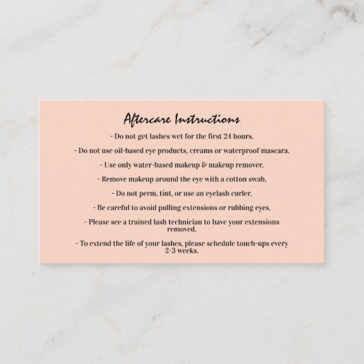 Eyebrow Micorblading Logo Aftercare Instruction Visitekaartje (Achterkant)