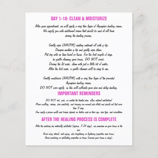 Eyebrow Microbalding Aftercare Instruction Pin Flyer (Achterkant)