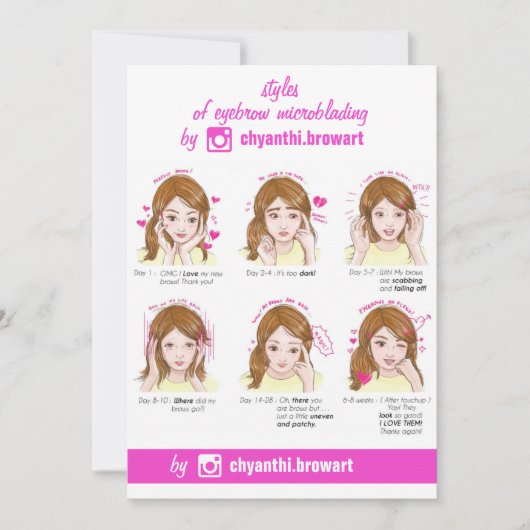 Eyebrow Microblading Aftercare Instructies Roze Kaart (Voorkant)