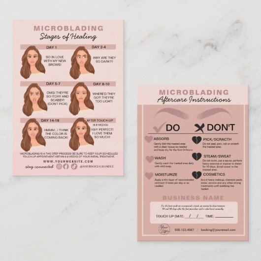 Eyebrow Microblading Aftercare Instructies Visitekaartje (Voorkant / Achterkant)