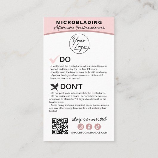 Eyebrow Microblading Aftercare Instructies Visitekaartje (Achterkant)