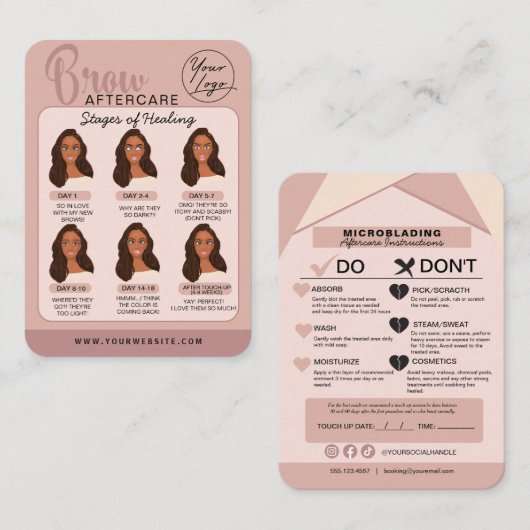 Eyebrow Microblading Aftercare Instructies Visitekaartje (Voorkant / Achterkant)