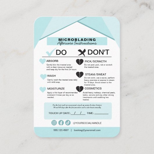 Eyebrow Microblading Aftercare Instructies Visitekaartje (Achterkant)