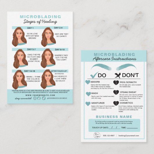 Eyebrow Microblading Aftercare Instructies Visitekaartje (Voorkant / Achterkant)