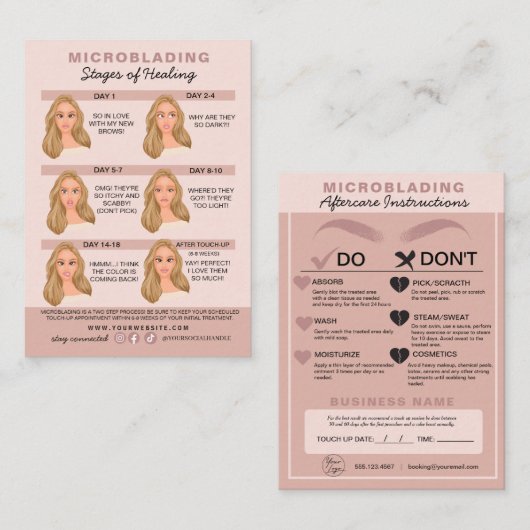 Eyebrow Microblading Aftercare Instructies Visitekaartje (Voorkant / Achterkant)