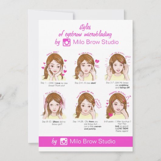 Eyebrow Microblading Aftercare Instruction Pinky Kaart (Voorkant)
