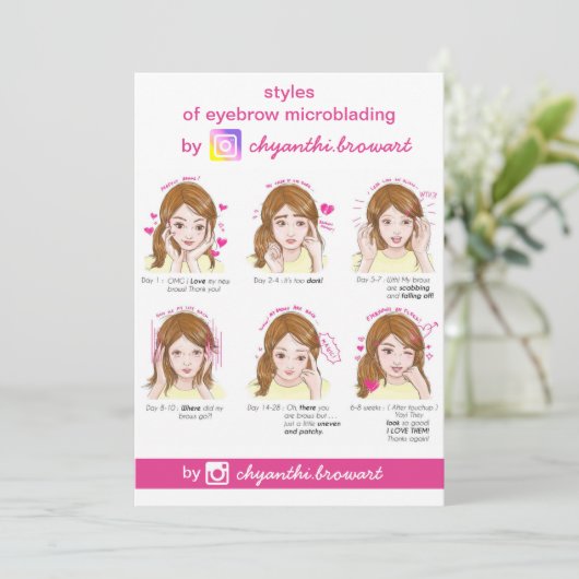 Eyebrow Microblading Aftercare Instruction Roze Kaart (Staand voorkant)