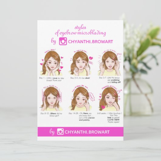 Eyebrow Microblading Aftercare Instruction Roze Kaart (Staand voorkant)