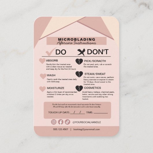 Eyebrow Microblading Aftercare Instructions Busin Visitekaartje (Achterkant)
