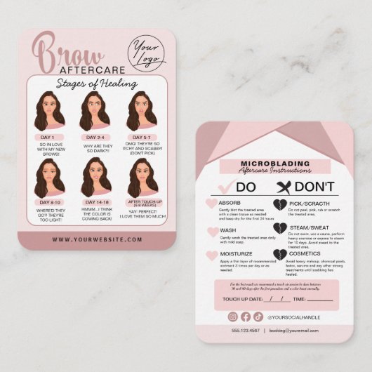 Eyebrow Microblading Aftercare Instructions Busin Visitekaartje (Voorkant / Achterkant)