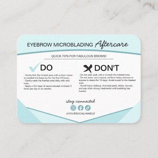 Eyebrow Microblading Aftercare Instructions Busine Visitekaartje (Achterkant)