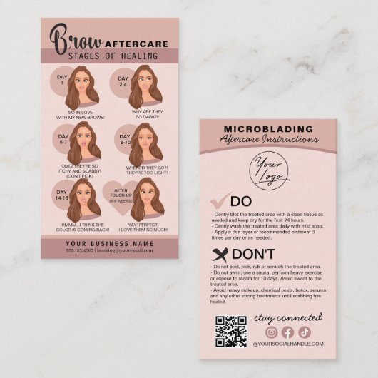Eyebrow Microblading Aftercare Instructions Busine Visitekaartje (Voorkant / Achterkant)
