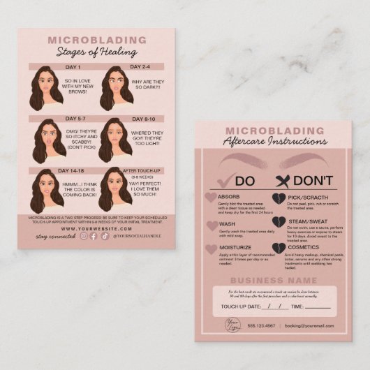 Eyebrow Microblading Aftercare Instructions Busine Visitekaartje (Voorkant / Achterkant)