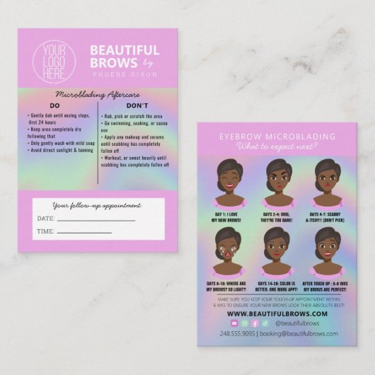 Eyebrow Microblading Aftercare Instructions Pastel Visitekaartje (Voorkant / Achterkant)