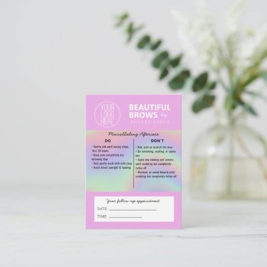Eyebrow Microblading Aftercare Instructions Pastel Visitekaartje (Staand voorkant)