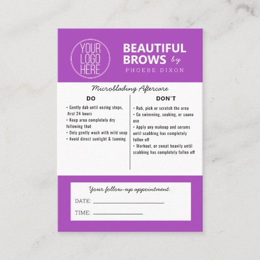 Eyebrow Microblading Aftercare Wat verwacht je van Visitekaartje (Voorkant)