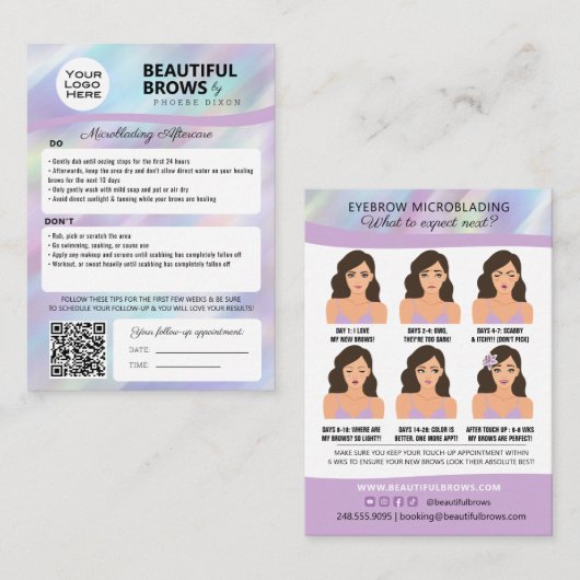 Eyebrow Microblading Brow Aftercare & Appointment Visitekaartje (Voorkant / Achterkant)
