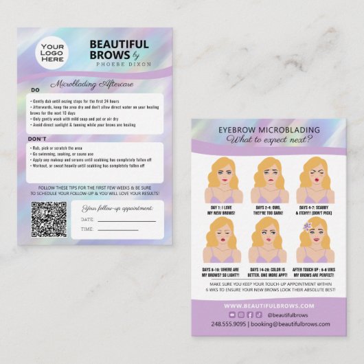 Eyebrow Microblading Brow Aftercare & Appointment  Visitekaartje (Voorkant / Achterkant)