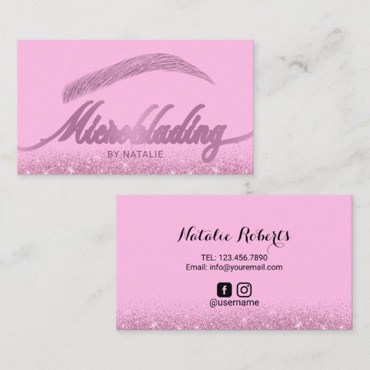 Eyebrow Salon Microblading Moderne Roze Glitter Visitekaartje (Voorkant / Achterkant)