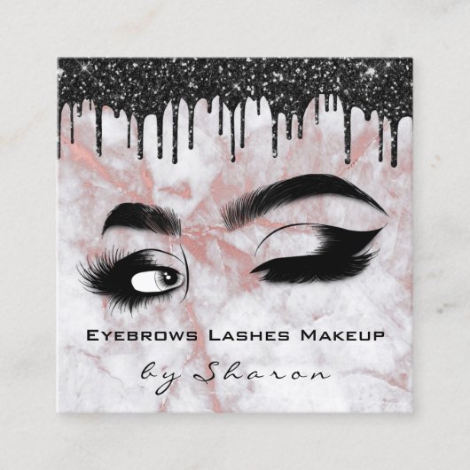 Eyebrows Lash Blauwgroen 6 Punts QR Code Marble Ro Vierkante Visitekaartje (Voorkant)