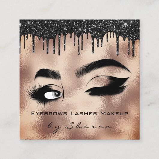 Eyebrows Lash Makeup Roos 6 Punts QR Code Logo Vierkante Visitekaartje (Voorkant)
