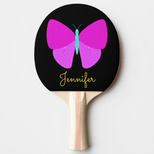 Eyecatching Artistic Line Pattern Butterfly + Name Tafeltennisbatje (Voorkant)