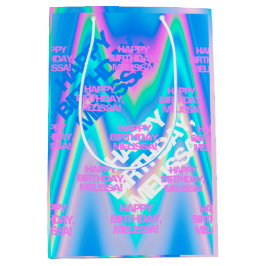 Eyecatching Y2K-regenboog op aangepaste tekstholog Medium Cadeauzakje