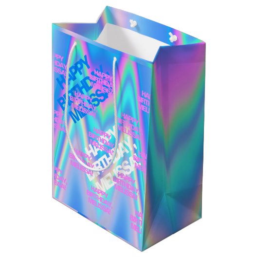 Eyecatching Y2K-regenboog op aangepaste tekstholog Medium Cadeauzakje (Achterkant Gekanteld)