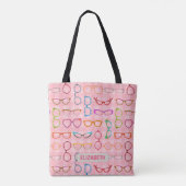 Eyeglass Retro Modern Hipster Lijsten Roze Gingham Tote Bag (Achterkant)