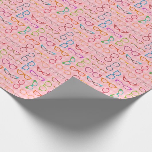 Eyeglasses Retro Modern Hipster met Roze Gingham Cadeaupapier (Hoek)
