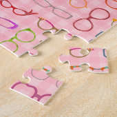 Eyeglasses Retro Modern Hipster met Roze Gingham Legpuzzel (Zijkant)