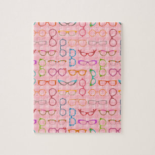 Eyeglasses Retro Modern Hipster met Roze Gingham Legpuzzel