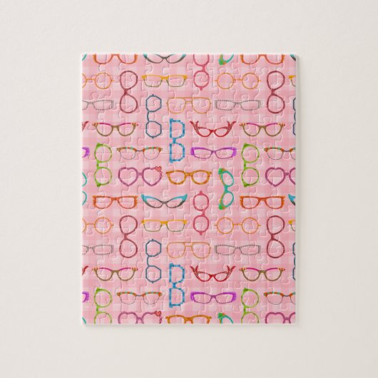 Eyeglasses Retro Modern Hipster met Roze Gingham Legpuzzel (Verticaal)
