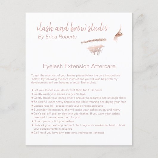 Eyelash & Brow Makeup Artist Nazorg Instruction Flyer (Voorkant)