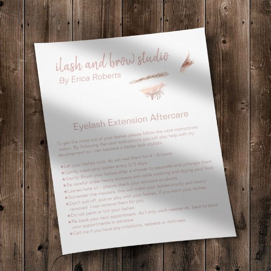 Eyelash & Brow Makeup Artist Nazorg Instruction Flyer