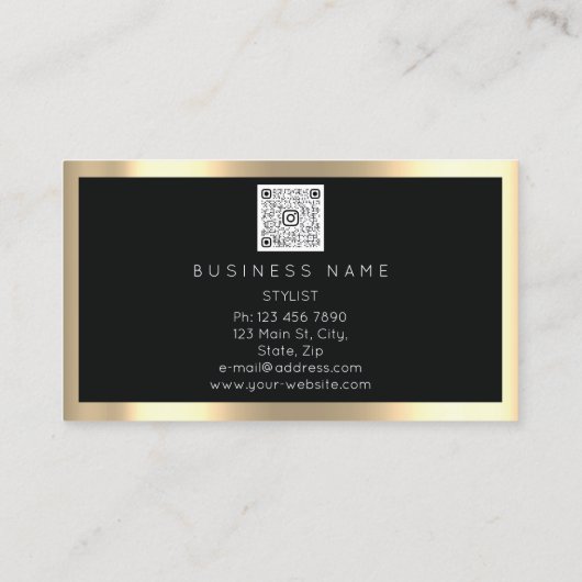 Eyelash Brow Makeup Logo Qr Code Black Gold Lijst Visitekaartje (Achterkant)