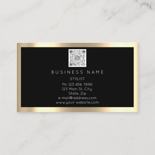 Eyelash Brow Makeup Logo Qr Code Black Gold Lijst Visitekaartje (Achterkant)