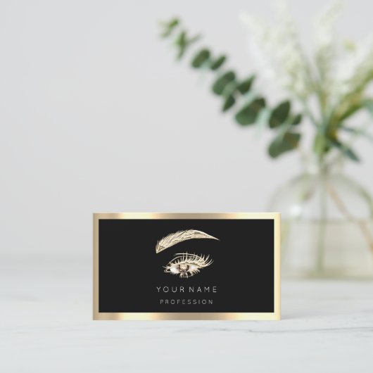Eyelash Brow Makeup Logo Qr Code Black Gold Lijst Visitekaartje (Staand voorkant)