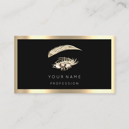 Eyelash Brow Makeup Logo Qr Code Black Gold Lijst Visitekaartje (Voorkant)