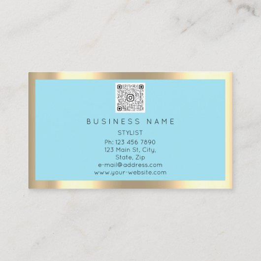Eyelash Brow Makeup Logo Qr Code Blue Gold Lijst Visitekaartje (Achterkant)