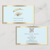 Eyelash Brow Makeup Logo Qr Code Blue Pastel Gold Visitekaartje (Voorkant / Achterkant)